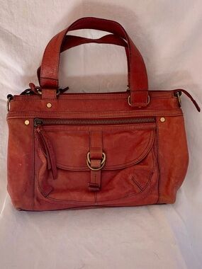 Fossil Pebbled Red Leather Satchel with Removable Strap